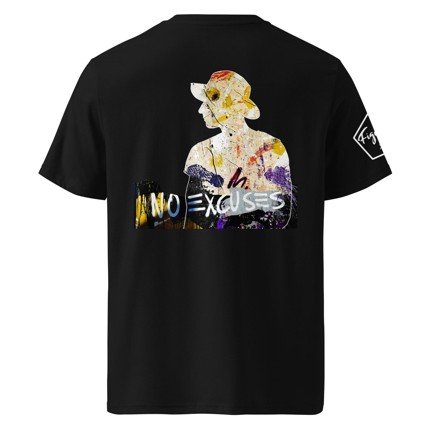 No excuses est inscris homme au chapeau et graffiti sur tshirt noir biologique