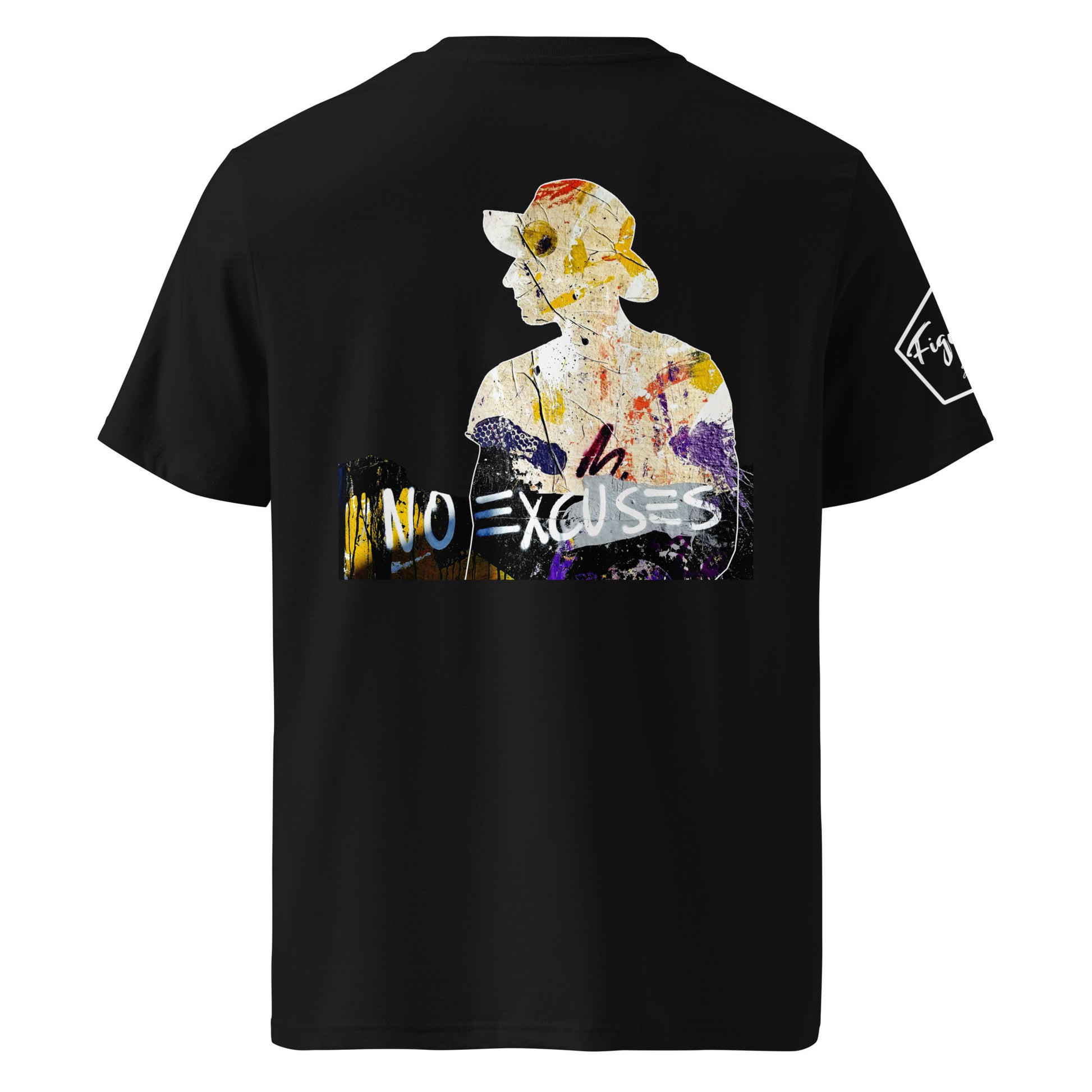 No excuses est inscris homme au chapeau et graffiti sur tshirt noir biologique