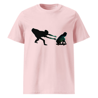 poursuite après un skateur, t-shirt rose, silhouette étoilée, t-shirt star